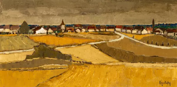 Landschaft mit Dorf