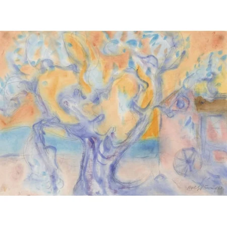 Landschaft mit Olivenbaum und Haus