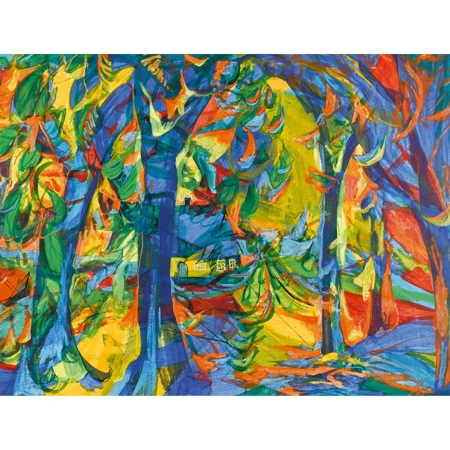 Landschaft mit Bäumen und Haus