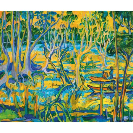 Flusslandschaft mit Booten