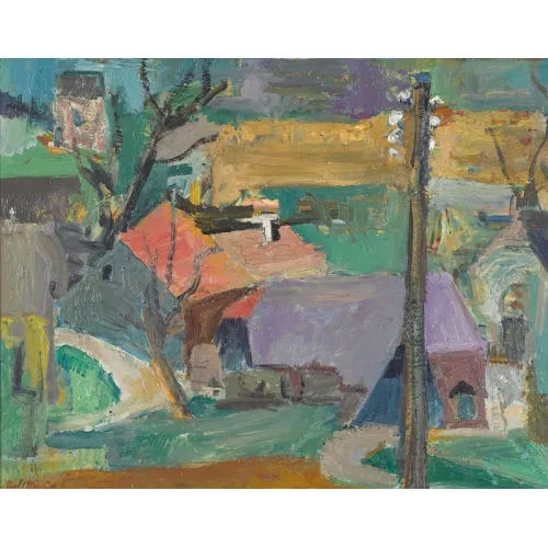 Rolf Dürig — Landschaft mit Bauernhäusern.