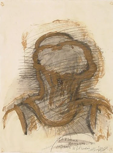 Rolf Iseli — Verwärcherte Homme Champignon (Erdzeichnung mit sensiblem Grauton = Herbstluft), 1972