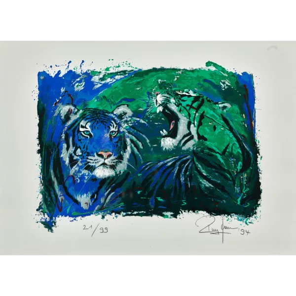 Rolf Knie — "Zwei Tigerköpfe blau grün".