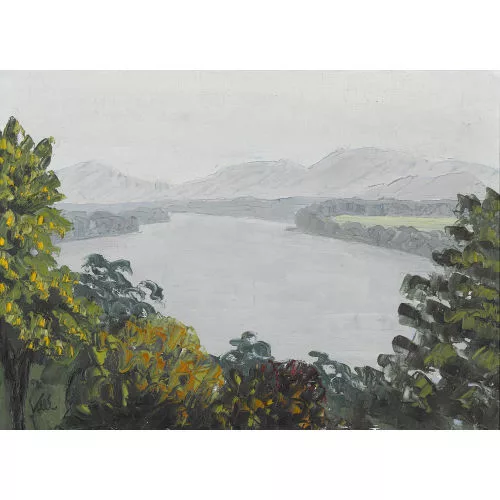 Rolf Vollé — Flusslandschaft mit Gebirge.