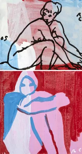 Akt in Rot und Blau