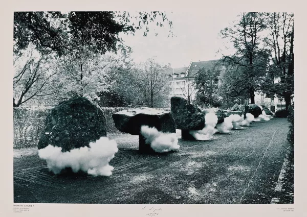 Roman Signer — Sockel-Sprengung der 11 Findlinge im Stadtpark, 1991