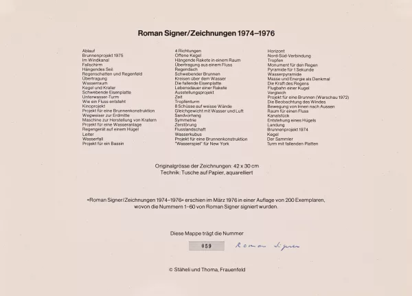 Roman Signer — Portfolio. Zeichnungen 1974-1976, 1976