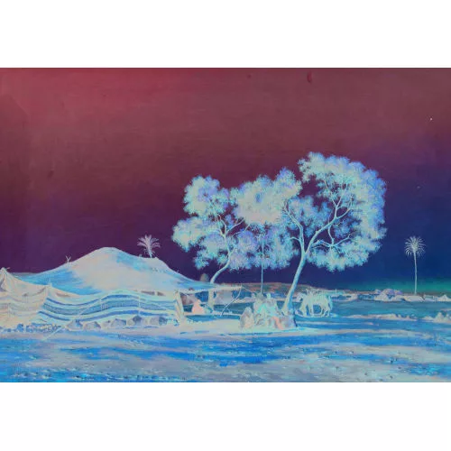 Rudolf Durheim — Nomaden in ägyptischer Wüste bei untergehender Sonne.