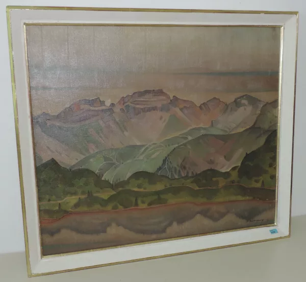 Rudolf Dürrwang — Sommerliche Seenlandschaft mit Gebirgszug im Hintergrund, 1929
