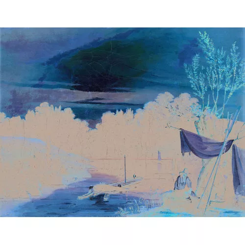 Rudolf Gatschet — Flusslandschaft mit Rastendem im Abendrot.