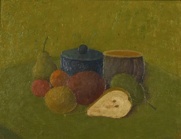 Rudolf Hurni — 2 Gemälde: Stillleben mit dunklen Birnen, 1965; Stillleben mit Früchten, 1971