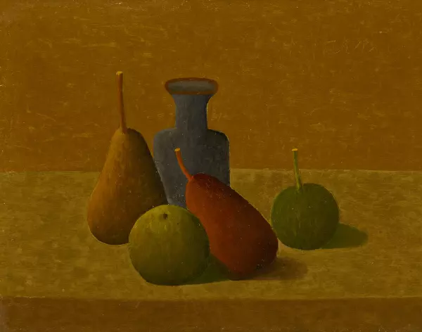 Stillleben mit Vase, Äpfeln und Birnen
