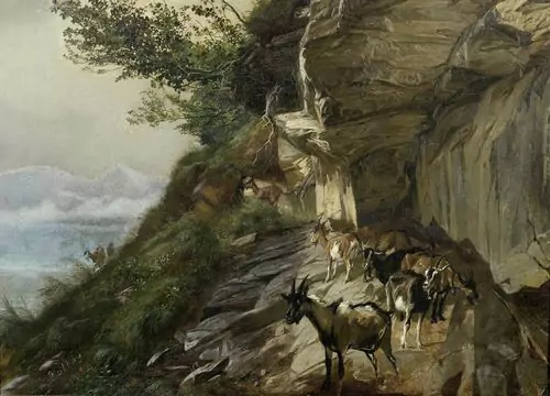 RUDOLF KOLLER — Ziegen auf einem Bergweg. 1854. — Koller Auktionen