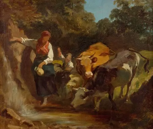 RUDOLF KOLLER — Änni am Brunnen mit Kühen. — Koller Auktionen