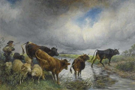 RUDOLF KOLLER — Herde beim Überqueren der Furt. 1901. — Koller Auktionen