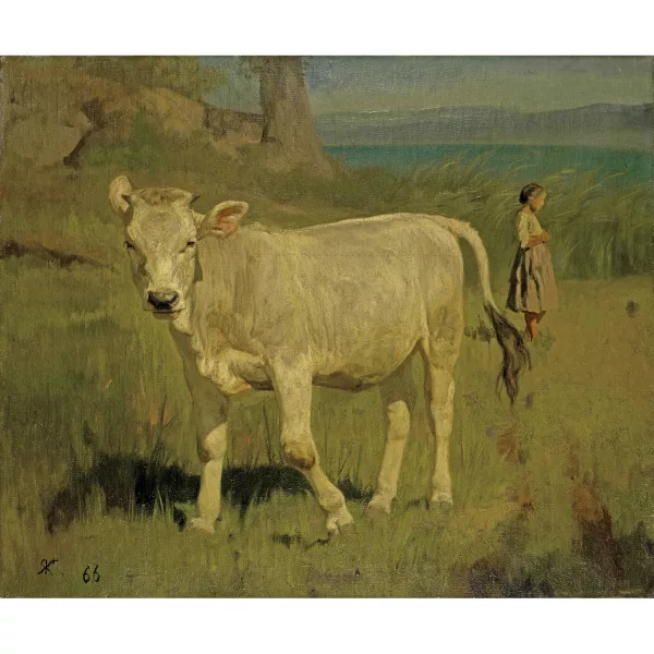 Rudolf Koller — Seelandschaft mit Kuh und Hirtenmädchen