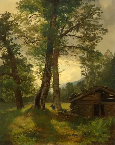 RUDOLF KOLLER — A forest meadow with alpine hut. 1856. — Koller Auktionen