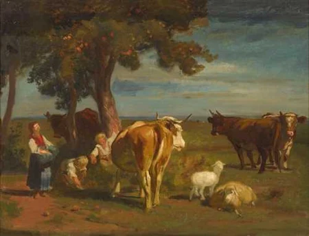 RUDOLF KOLLER — Apfel erntende Bauernfamilie. — Koller Auktionen