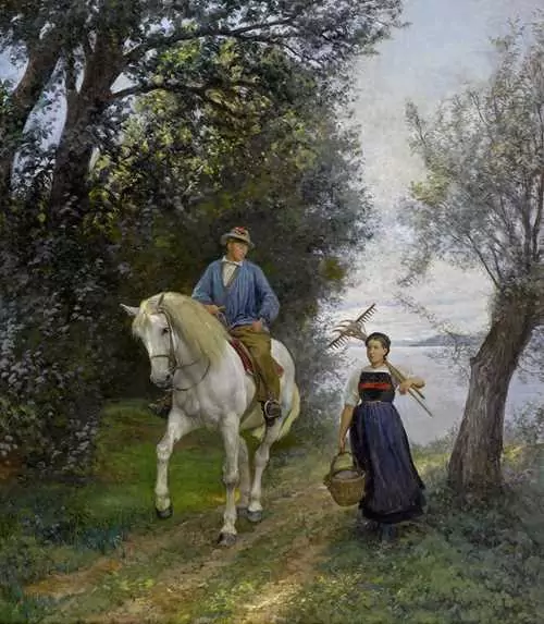 RUDOLF KOLLER — Reiter und Bäurin an einem See. — Koller Auktionen