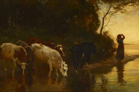 RUDOLF KOLLER — Kühe an der Tränke am Zürichhorn. — Koller Auktionen