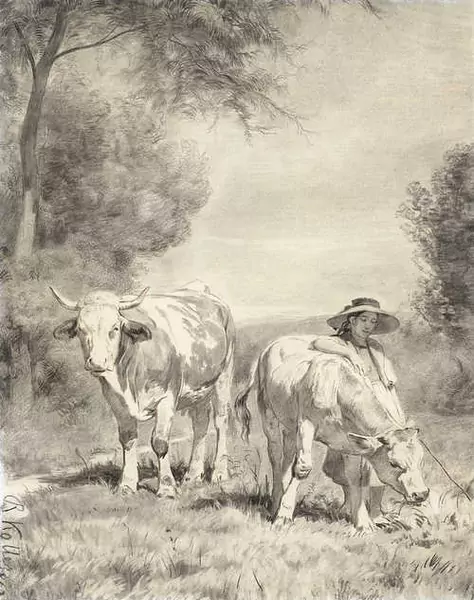 RUDOLF KOLLER — Shepherd girl with two cows. Probably 1867. — Koller Auktionen