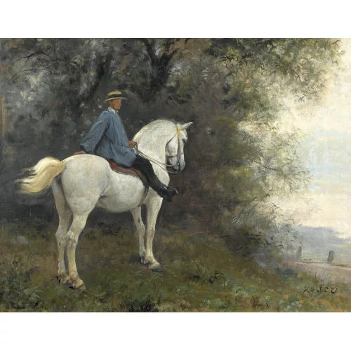 Rudolf Koller — Reiter mit Schimmel am Ufer des Zürichsees.