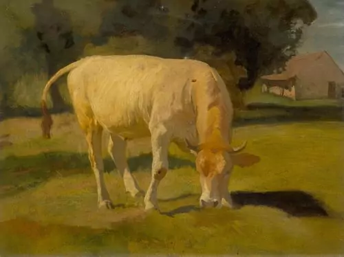 RUDOLF KOLLER — Study of a cow before a farm. 1867. — Koller Auktionen