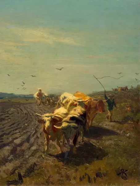 RUDOLF KOLLER — Pflüger mit vier Kühen. — Koller Auktionen