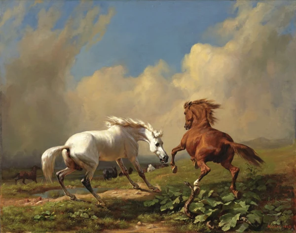 Rudolf Koller — SCHEUENDE PFERDE BEI AUFZIEHENDEM GEWITTER, 1849HORSES BALKING AT APPROACHING STORM, 1849