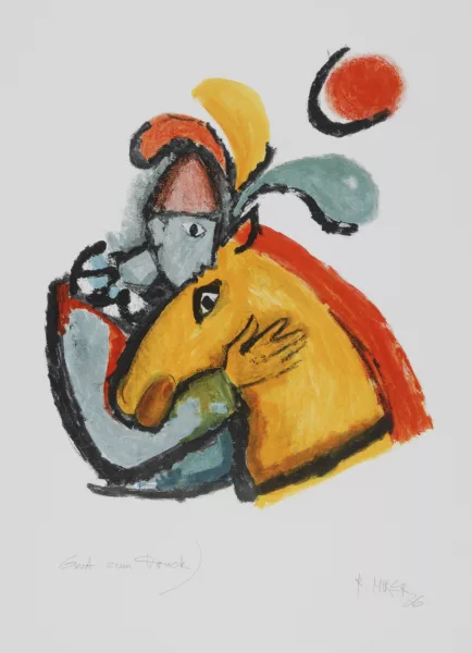 Rudolf Mirer — Harlekin und Pferd, 1986