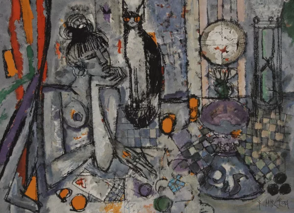 Rudolf Mirer — Frau mit Katze, 1994