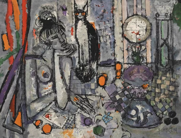 Rudolf Mirer — Frau mit Katze, 1994