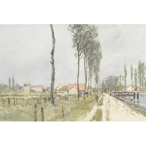 Rudolf Müller — Landschaftspartie im Seeland mit kanalbegleitender Allee.