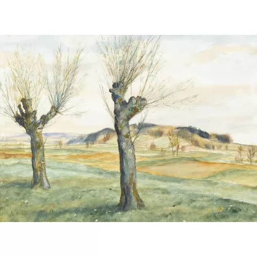 Rudolf Müller — Landschaftspartie mit Weiden.