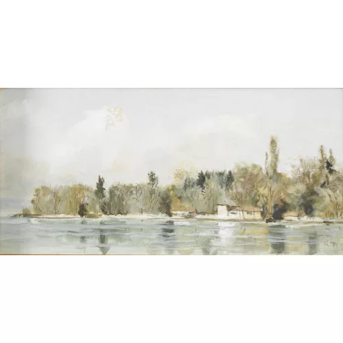 Rudolf Müller — Seeuferpartie mit Strandhaus.
