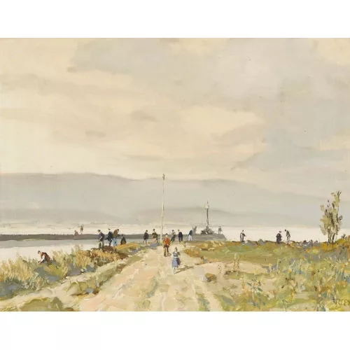 Rudolf Müller — Sonnige Uferpartie mit Spaziergängern.