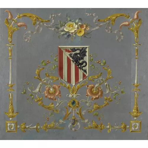 Wappenschild mit Blumengirlanden