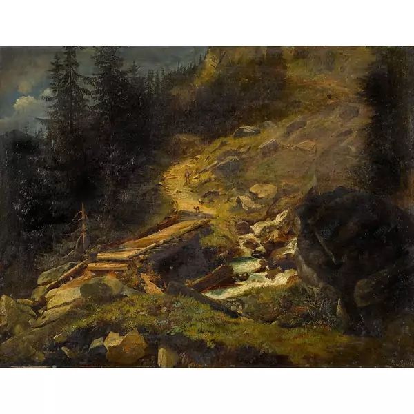 Gebirgsbach mit Brücke