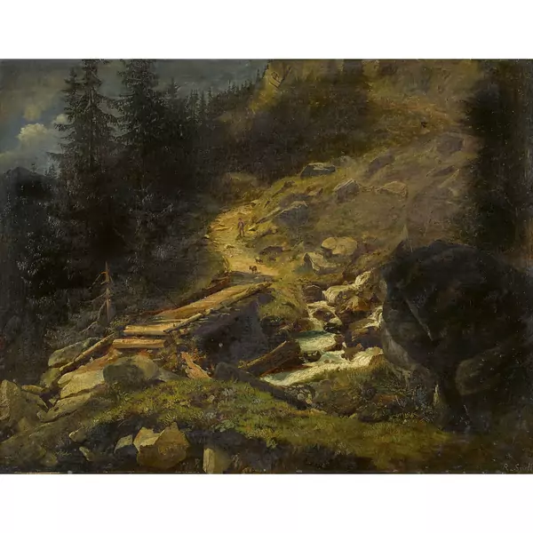 Gebirgsbach mit Brücke