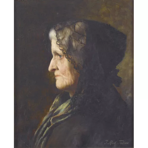 Rudolf Tschan — Brustbildnis einer alten Dame mit schwarzem Schleier.