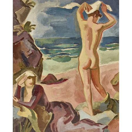 Rückenakt und sitzende Frau am Strand