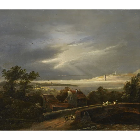 Landschaft mit Bauern auf dem Heimweg