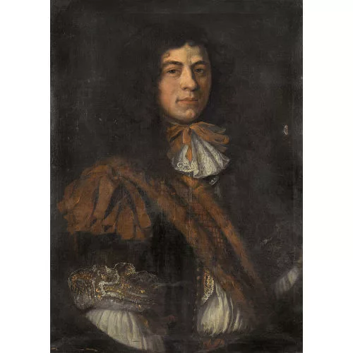 Rudolf Werenfels — Bildnis eines Herrn mit Perücke und rostrot-weissem Jabot.