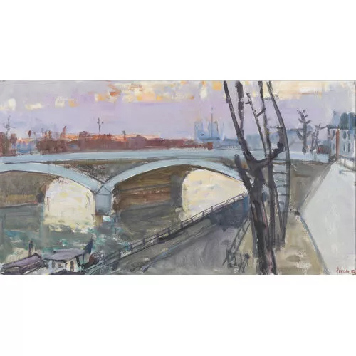Rudolf Zender — Abendliche Uferpartie an der Seine mit Notre-Dame.