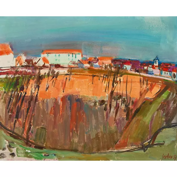 Sommerliche Landschaft mit Stadt