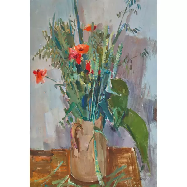 Stillleben mit Blumen in Henkelkrug