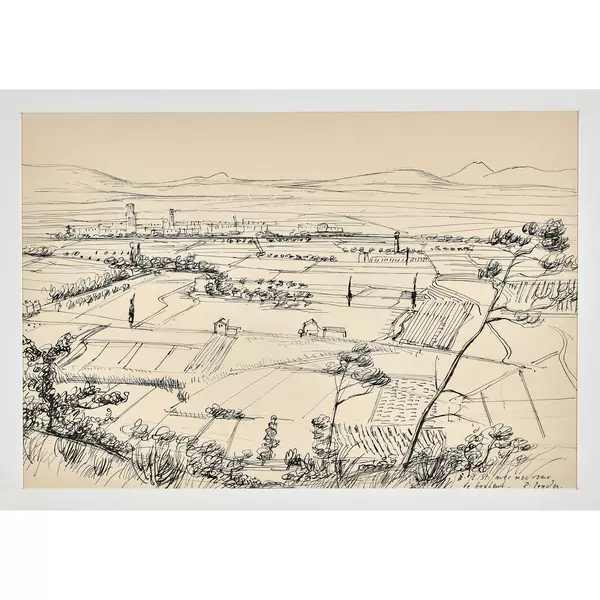 Weite Landschaft mit Stadt