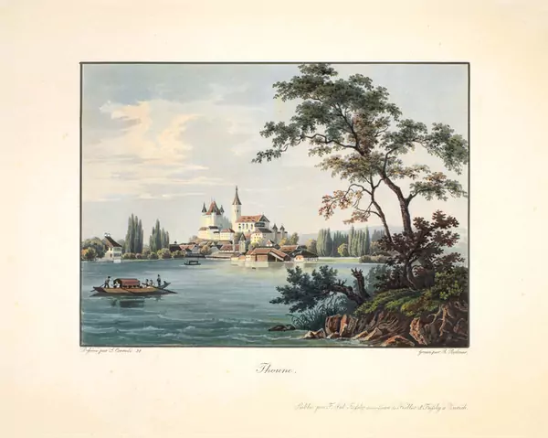 Salomon Corrodi — A. Thoune. Dessiné par S. Corrodi. Gravé par R. Bodmer B. Chateau de Schadau. Dessiné par S. Corrodi. Gravé par R. Bodmer — Galerie Kornfeld
