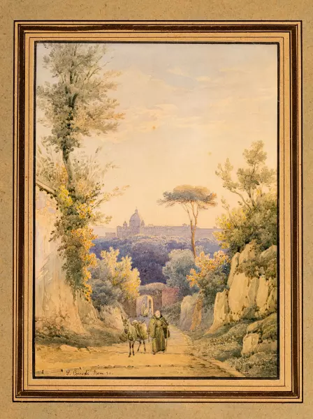 Landschaft mit Figurenstaffage mit Blick auf den Petersdom