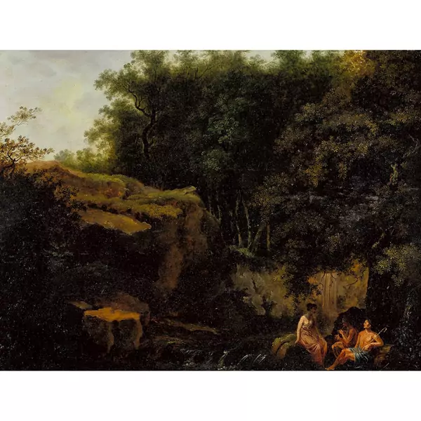 Idyllische Flusslandschaft mit drei Figuren